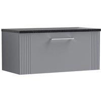 Nuie Deco 800mm Wall Hung Single Drawer Vanity & Sparkling Black Laminate Top - Satin Grey