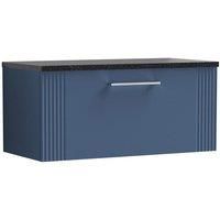 Nuie Deco 800mm Wall Hung Single Drawer Vanity & Sparkling Black Laminate Top - Satin Blue