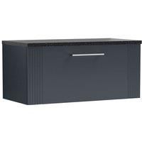 Nuie Deco 800mm Wall Hung Single Drawer Vanity & Sparkling Black Laminate Top - Satin Anthracite