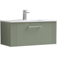 Nuie Deco 800mm Wall Hung Single Drawer Vanity & Basin 2 - Satin Reed Green