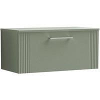 Nuie Deco 800mm Wall Hung Single Drawer Vanity & Worktop - Satin Reed Green