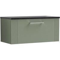 Nuie Deco Wall Hung 1-Drawer Vanity Unit & Black Worktop 800mm - Reed Green