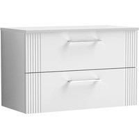 Nuie Deco 800mm Wall Hung 2 Drawer Vanity & Worktop - Satin White
