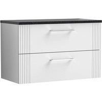 Nuie Deco Wall Hung 2-Drawer Vanity Unit & Black Worktop 800mm - Satin White