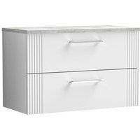 Nuie Deco Wall Hung 2-Drawer Vanity Unit & Grey Worktop 800mm - Satin White