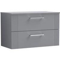 nuie DPF295W Deco Modern Bathroom Wall Hung 2 Drawer Part Fluted Vanity Basin Unit with Worktop, Satin Grey