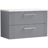 Nuie Deco Wall Hung 2-Drawer Vanity Unit & White Worktop 800mm - Satin Grey