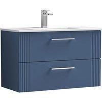 Nuie Deco 800mm Wall Hung 2 Drawer Vanity & Basin 2 - Satin Blue