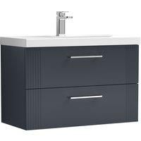 Nuie Deco 800mm Wall Hung 2 Drawer Vanity & Basin 1 - Satin Anthracite