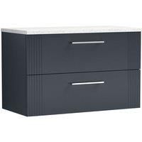 Nuie Deco 800mm Wall Hung 2 Drawer Vanity & Sparkling White Laminate Top - Satin Anthracite
