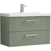 Nuie Deco 800mm Wall Hung 2 Drawer Vanity & Basin 1 - Satin Reed Green