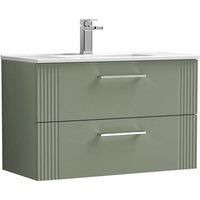 Nuie Deco 800mm Wall Hung 2 Drawer Vanity & Basin 2 - Satin Reed Green