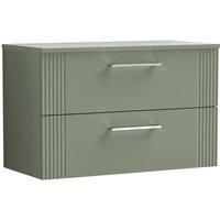 Nuie Deco 800mm Wall Hung 2 Drawer Vanity & Worktop - Satin Reed Green