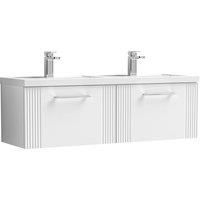 Nuie Deco 1200mm Wall Hung 2 Drawer Vanity & Double Polymarble Basin - Satin White