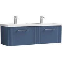 Nuie Deco 1200mm Wall Hung 2 Drawer Vanity & Double Polymarble Basin - Satin Blue