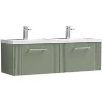 Nuie Deco 1200mm Wall Hung 2 Drawer Vanity & Double Polymarble Basin - Satin Reed Green