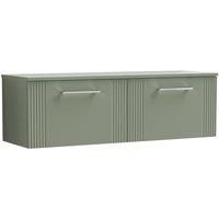 Nuie Deco 1200mm Wall Hung 2 Drawer Vanity & Worktop - Satin Reed Green