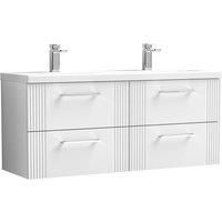 Nuie Deco 1200mm Wall Hung 4 Drawer Vanity & Double Ceramic Basin - Satin White