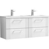 Nuie Deco 1200mm Wall Hung 4 Drawer Vanity & Double Polymarble Basin - Satin White