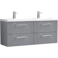 Nuie Deco 1200mm Wall Hung 4 Drawer Vanity & Double Ceramic Basin - Satin Grey