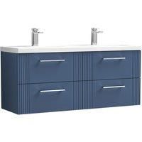 Nuie Deco 1200mm Wall Hung 4 Drawer Vanity & Double Ceramic Basin - Satin Blue