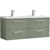 Nuie Deco 1200mm Wall Hung 4 Drawer Vanity & Double Polymarble Basin - Satin Reed Green