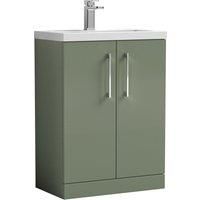 Nuie Arno Compact 600mm Floor Standing 2 Door Vanity & Ceramic Basin - Satin Green