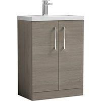 Nuie Arno Compact 600mm Floor Standing 2 Door Vanity & Polymarble Basin - Solace Oak