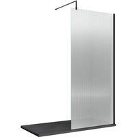 Hudson Reed 1000mm Fluted Wetroom Screen With Support Bar - Matt Black