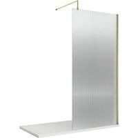 Diamond Fluted Wet Room Shower Screen 900mm with Support Bar - 8mm Brass