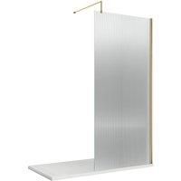 Hudson Reed 1000mm Fluted Wetroom Screen With Support Bar - Brushed Brass