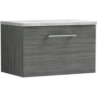 Nuie Arno Anthracite Woodgrain WH 1-Drawer Vanity Unit + Grey Worktop - 600mm