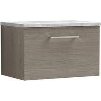 Nuie Arno WH 1-Drawer Vanity Unit & Grey Worktop 600mm - Solace Oak Woodgrain