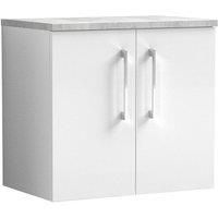 Nuie Arno Wall Hung 2-Door Vanity Unit & Grey Worktop 600mm Gloss White