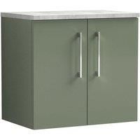 Nuie Arno Wall Hung 2-Door Vanity Unit & Grey Worktop 600mm - Reed Green