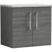 Nuie Arno 600mm Wall Hung 2 Door Vanity & Bellato Grey Laminate Top Anthracite
