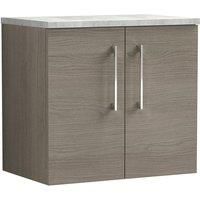 Nuie Arno 600mm Wall Hung 2 Door Vanity & Bellato Grey Laminate Top Solace Oak
