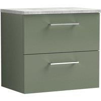 Nuie Arno Wall Hung 2-Drawer Vanity Unit & Grey Worktop 600mm - Reed Green