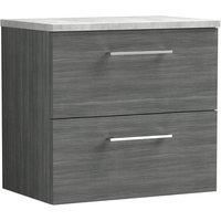 Nuie Arno Anthracite Woodgrain WH 2-Drawer Vanity Unit & Grey Worktop 600mm