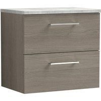 Nuie Arno WH 2-Drawer Vanity Unit & Grey Worktop 600mm - Solace Oak Woodgrain