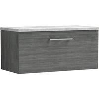 Nuie Arno Anthracite Woodgrain WH 1-Drawer Vanity Unit & Grey Worktop 800mm