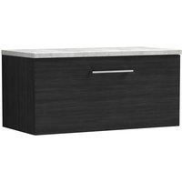 Nuie Arno WH 1-Drawer Vanity Unit & Grey Worktop 800mm - Charcoal Woodgrain