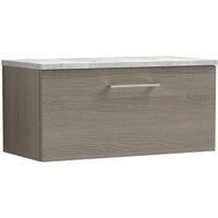 Nuie Arno WH 1-Drawer Vanity Unit & Grey Worktop 800mm - Solace Oak Woodgrain