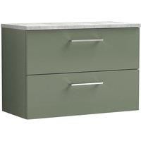 Nuie Arno Wall Hung 2-Drawer Vanity Unit & Grey Worktop 800mm - Reed Green