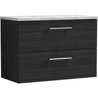 Nuie Arno WH 2-Drawer Vanity Unit & Grey Worktop 800mm - Charcoal Woodgrain