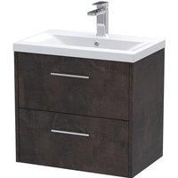Hudson Reed Juno 600mm Wall Hung 2 Drawer Vanity & Mid-Edge Basin - Metallic Slate
