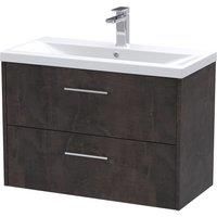 Hudson Reed Juno 800mm Wall Hung 2 Drawer Vanity & Mid-Edge Basin - Metallic Slate