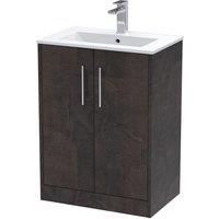 Hudson Reed Juno 600mm Floor Standing 2 Door Vanity & Minimalist Basin - Metallic Slate