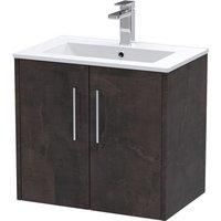 Hudson Reed Juno 600mm Wall Hung 2 Door Vanity & Minimalist Basin - Metallic Slate