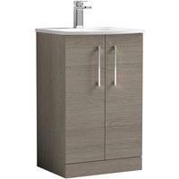 Nuie Arno Floor Standing 2-Door Vanity Unit & Basin-4 500mm Solace Oak Woodgrain